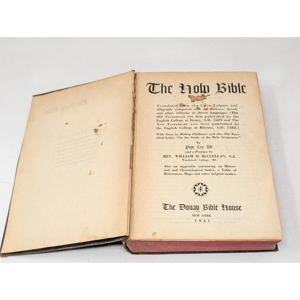 The Holy‎ Bible The Douay Bible House 1941 Hardcover Pope Leo XIII VTG 1940s 40s